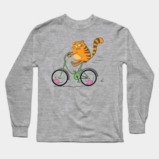 Cat on bike and happy mouse Long Sleeve T-Shirt